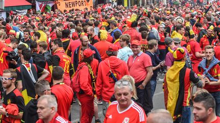 Des supporters belges dans les rues de Lille avant le match entre la Belgique et le pays de Galles, le 1er juillet 2016. (LUC CLAESSEN / BELGA MAG / AFP)