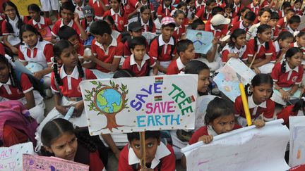 Inde : la grève pour le climat à&nbsp;Hyderabad, le 15 mars 2019.&nbsp; (NOAH SEELAM / AFP)