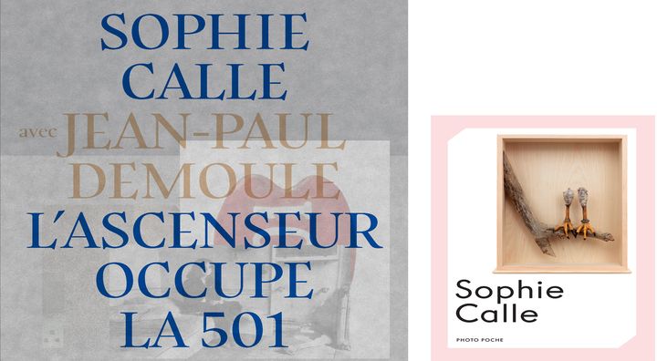 Couvertures de "L'ascenseur occupe la 501", de Sophie Calle, avec Jean-Paul Demoule et de "Sophie Calle", Photopoche 2022 (ACTES SUD)