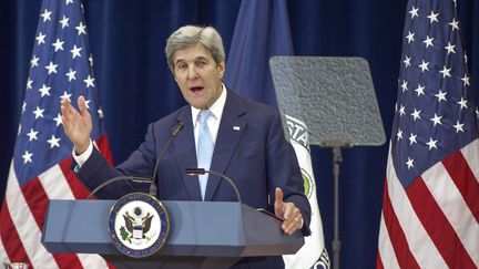 John Kerry lors de son discours sur le Proche-Orient, le 28 décembre 2016, à Washington (Etats-Unis).&nbsp; (PAUL J. RICHARDS / AFP)