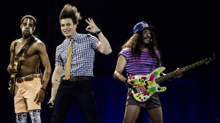 Le groupe Twin Twin, qui&nbsp;repr&eacute;sente la France au concours de l'Eurovision, lors des r&eacute;p&eacute;titions,&nbsp;&agrave; Copenhague (Danemark), le 6 mai 2014. (BETINA GARCIA / SCANPIX DENMARK / AFP)