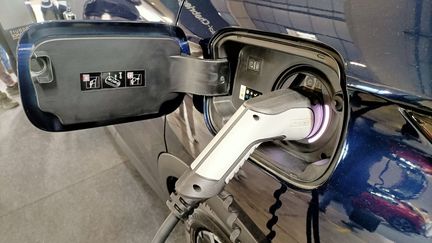 Une voiture électrique et son câble de chargement. (MORGANE GUIOMARD / RADIO FRANCE)