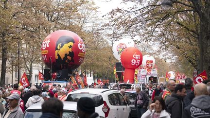 Une manifestation organisée par la CGT, le 1er octobre 2024 à Paris. (FIORA GARENZI / HANS LUCAS / AFP)