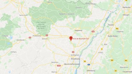 Localisation de l'aire de Brumath dans le Bas-Rhin. (CAPTURE D'ECRAN GOOGLE MAPS)