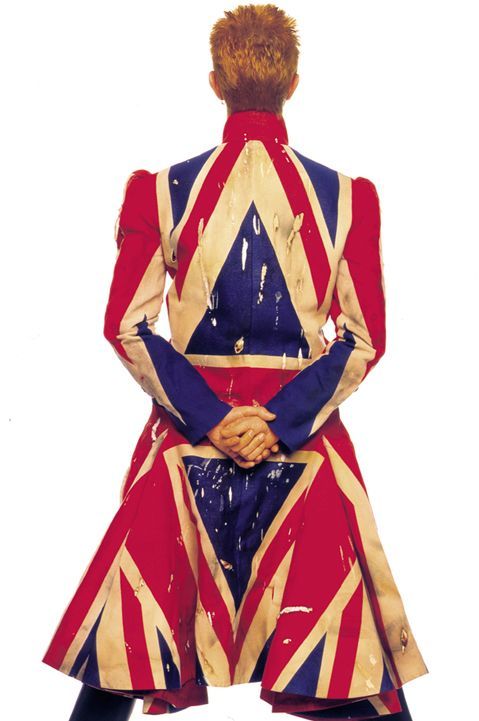 Original photography for the Earthling album cover, 1997 Union Jack coat designed by Alexander McQueen in collaboration with David Bowie.
 (Photograph by Frank W Ockenfels 3)