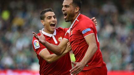 La joie de Gabriel Mercado (FC Séville) (CRISTINA QUICLER / AFP)