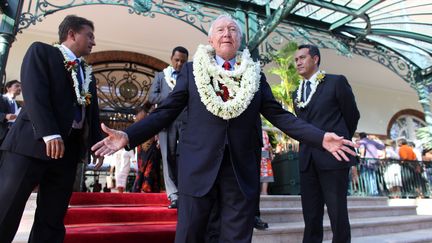 Gaston Flosse, le 17 mai 2013 &agrave; Papeete, apr&egrave;s sa r&eacute;&eacute;lection &agrave; la pr&eacute;sidence de la Polyn&eacute;sie fran&ccedil;aise. (GREGORY BOISSY / AFP)