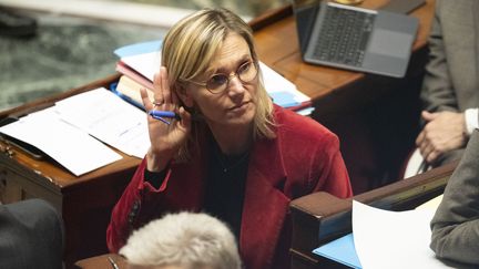 La ministre de la Transition écologique, Agnès Pannier-Runacher, lors des questions au gouvernement à l'Assemblée nationale, le 22 octobre 2024. (MAGALI COHEN / HANS LUCAS / AFP)