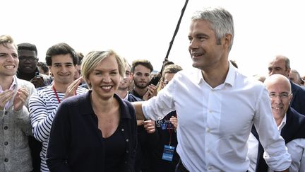 Laurent Wauquiez, le président des Républicains, et Virginie Calmels, la numéro 2 du parti, le 3 septembre 2017. (PHILIPPE DESMAZES / AFP)