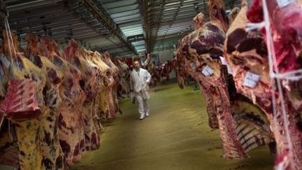 Carcasses de viande. Ici de vaches. (MARTIN BUREAU / AFP)