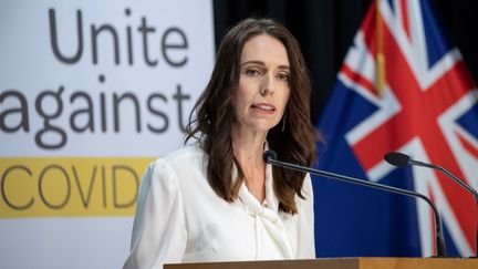 La Première ministre néo-zélandaise Jacinda Ardern, le 20 avril 2020 à Wellington. (MARK MITCHELL / AFP)