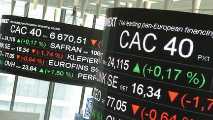 Des indices boursiers à la Bourse de Paris, le 4 avril 2022. (JOAO LUIZ BULCAO / HANS LUCAS / AFP)