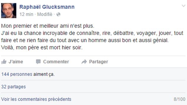 &nbsp; (Raphaël Glucksmann rend hommage à son père © capture d'écran facebook)