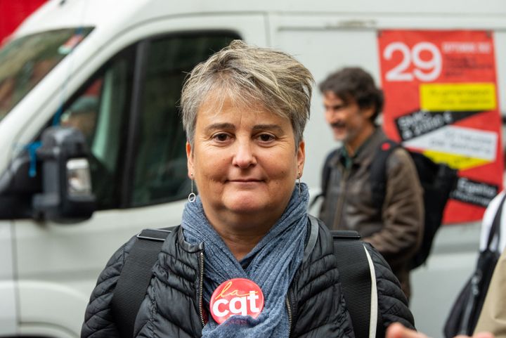 Céline Verzeletti, during a day of mobilization for wages, in Paris, September 29, 2022. (RICCARDO MILANI / HANS LUCAS / AFP)