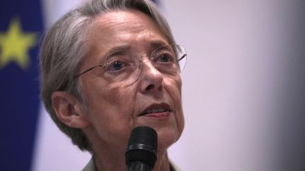 La Première ministre, Elisabeth Borne, le 6 juillet 2023 à Lisieux (Calvados). (LOU BENOIST / AFP)