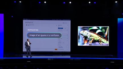 Swami Sivasubramanian, vice-président Data & IA chez Amazon Web Services, présente l'IA générative d'images Titan, mercredi 29 novembre à Las Vegas, lors de la conférence re:Invent 2023. (AWS / AMAZON)