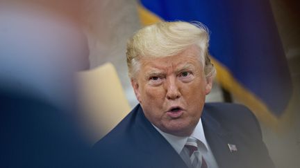 Le président américain Donald Trump dans son bureau ovale, à la Maison Blanche (Washington D.C.) le 20 août 2019. (ANDREW HARRER / CONSOLIDATED NEWS PHOTOS / AFP)