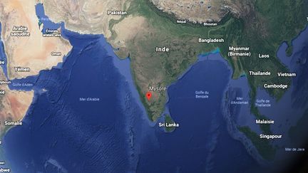 Le drame s'est noué dans la ville de Mysore, au sud de l'Inde. (GOOGLE EARTH / FRANCEINFO)