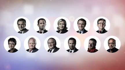 Les onze candidats à l'élection présidentielle.&nbsp; (AFP / FRANCEINFO)