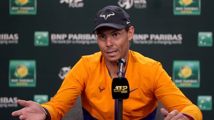 Rafael Nadal en conférence de presse avant le Masters 1000 d'Indian Wells le 10 mars 2022. (MATTHEW STOCKMAN / GETTY IMAGES NORTH AMERICA)