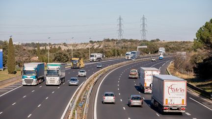 L'autoroute A9 en direction de l'Espagne, à hauteur de Fabregues (Hérault), le 17 février 2021. (BENJAMIN POLGE / HANS LUCAS / AFP)