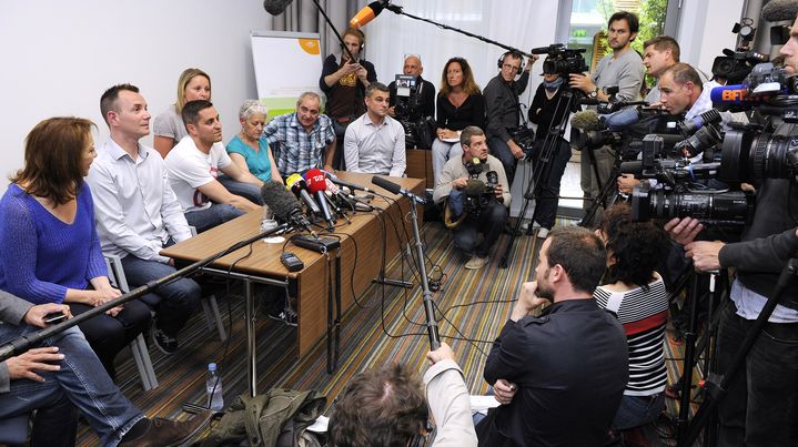 Vincent Autin et Bruno Boileau face aux journalistes, le 28 mai 2013 &agrave; Montpellier (H&eacute;rault). (PASCAL GUYOT / AFP)