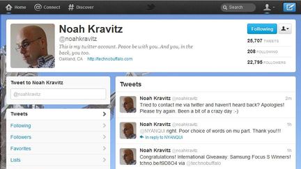 Capture d'&eacute;cran du compte Twitter de Noah Kravitz, le 27 d&eacute;cembre 2011. (FTVi)