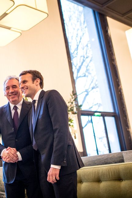 François Bayrou et Emmanuel Macron, le 23 février 2017, à Paris (RGA/REA / REA)