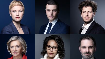 Six des candidats à la présidence de la région Ile-de-France pour les élections régionales. (JOEL SAGET / AFP)