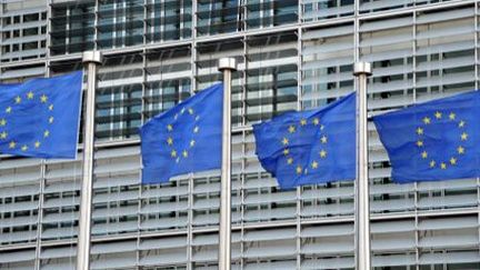 Drapeau européen devant un bâtiment du Parlement de l'UE à Bruxelles (13 janvier 2014) (AFP - Anadolu Agency - Dursun Aydemir )