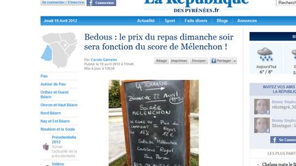 L'article sur le menu Mélenchon, site de la République des pyrénées (La République des pyrénées)