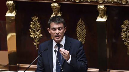 Manuel Valls s'adresse aux d&eacute;put&eacute;s le 16 septembre 2014 demandant la confiance &agrave; l'Assembl&eacute;e nationale pour la deuxi&egrave;me fois (ERIC FEFERBERG / AFP)