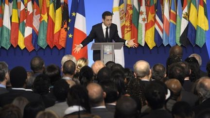 Nicolas Sarkozy, lors de son discours sur la Francophonie, à l'Elysée, le 20/03/2010 (AFP/Olivier Laban-Mattei)