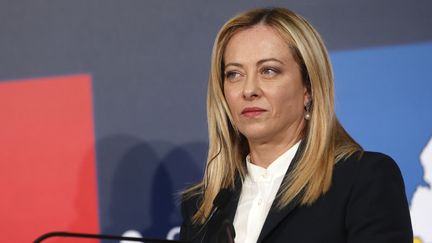 La cheffe du gouvernement italien, Giorgia Meloni, à Rome (Italie), le 26 avril 2023. (RICCARDO DE LUCA / ANADOLU AGENCY / AFP)