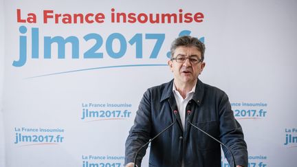 Jean-Luc Mélenchon, lors d'une conférence de presse le 30 mai 2017. (THOMAS PADILLA / MAXPPP)