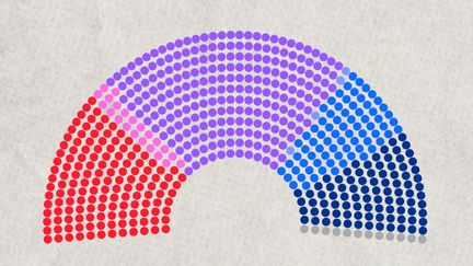 Les&nbsp;estimations en sièges de l'institut de sondage Ipsos-Sopra Steria à 22 heures, pour le second tour des élections législatives, le 19 juin 2022. (FRANCEINFO)