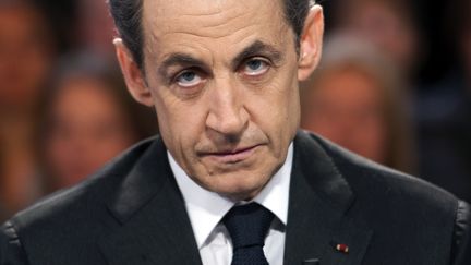 Nicolas Sarkozy lors de l'&eacute;mission "Des paroles et des actes", le 6 mars 2012. (LIONEL BONAVENTURE / AFP)