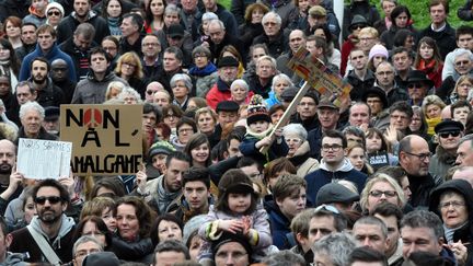 La manifestation &agrave; Brest (Finist&egrave;re) o&ugrave; des dizaines de milliers de personnes ont d&eacute;fil&eacute; pour la libert&eacute; le 11 janvier 2015. (MAXPPP)