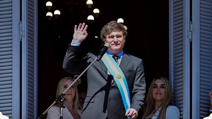 Javier Milei, le nouveau président argentin le jour de son investiture, le 10 décembre 2023 à Buenos Aires. (GERMAN ADRASTI / XINHUA / MAXPPP)