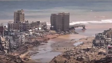 Des images de la ville de Derna, en Libye, publiées sur les réseaux sociaux par la chaîne libyenne al-Masar, le 13 septembre 2023. (AL-MASAR TV / AFP)