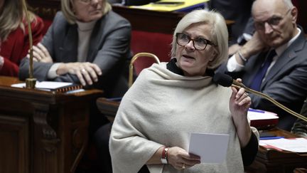 La ministre du Partenariat avec les territoires et de la Décentralisation, Catherine Vautrin, répond aux questions des députés à l'Assemblée nationale, à Paris, le 30 octobre 2024. (STEPHANE DE SAKUTIN / AFP)