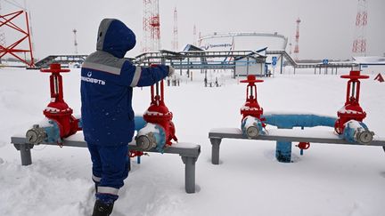 A technician works on a pipeline of the Russian company Transneft, in Russia, December 13, 2023. (NATALIA KOLESNIKOVA / AFP)