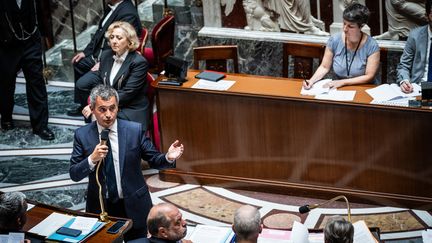 Le ministre de l'Intérieur, Gérald Darmanin, lors des questions au gouvernement dans l'hémicycle de l'Assemblée nationale, le 11 juillet 2023. (XOSE BOUZAS / HANS LUCAS / AFP)