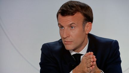 Emmanuel Macron à l'Élysée, le 14 ocotbre 2020. (LUDOVIC MARIN / AFP)