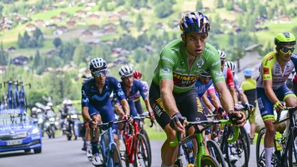 Wout van Aert, le 10 juillet 2022, sur la neuvième étape du Tour de France. (PETE GODING / BELGA MAG / AFP)