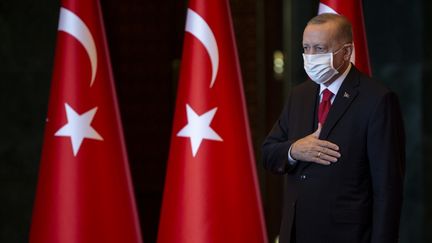 Le président turc, Recep Tayyip Erdogan, lors du 97e anniversaire de la République turque, le 29 octobre 2020. (AYTAC UNAL / ANADOLU AGENCY / AFP)