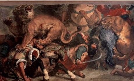 «La Chasse aux lions» de Delacroix, vers 1854, huile sur toile, 86×115cm
 (PHOTO MUSÉE DES BEAUX-ARTS, MAIRIE DE BORDEAUX/L.GAUTHIER)