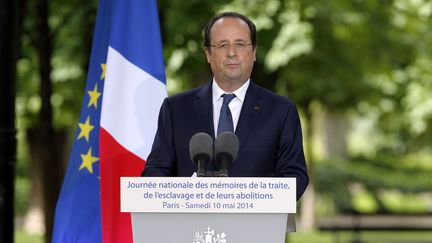 Fran&ccedil;ois Hollande, le 10 mai 2014 &agrave; Paris, lors de la c&eacute;r&eacute;monie officielle de comm&eacute;moration de l'abolition de l'esclavage. (FRANCOIS GUILLOT / AFP)