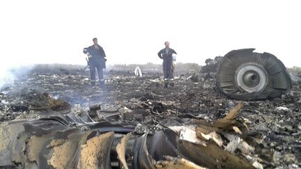 Des services de secours arrivent sur le site du crash du vol MH17 de Malaysia Airlines, le 17 juillet &agrave; Grabovo (Ukraine).&nbsp; (MAXIM ZMEYEV / REUTERS)