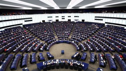 L'hémicycle du Parlement européen, à Strasbourg, lors d'une session plénière, le 13 mars 2024. (FREDERICK FLORIN / AFP)